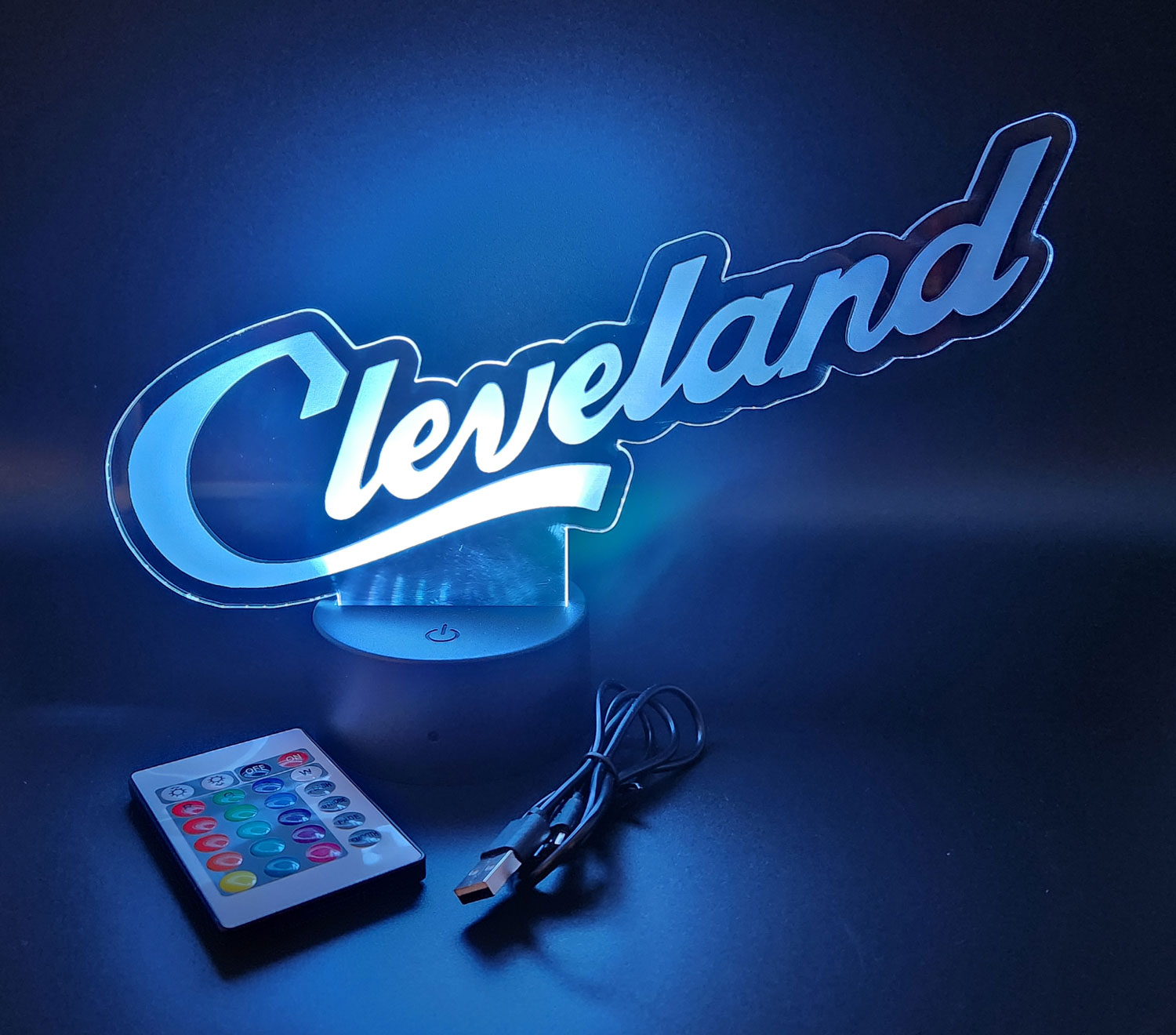 Cleveland Script Sign with LED Base light & Remote - Archangel Designz ...